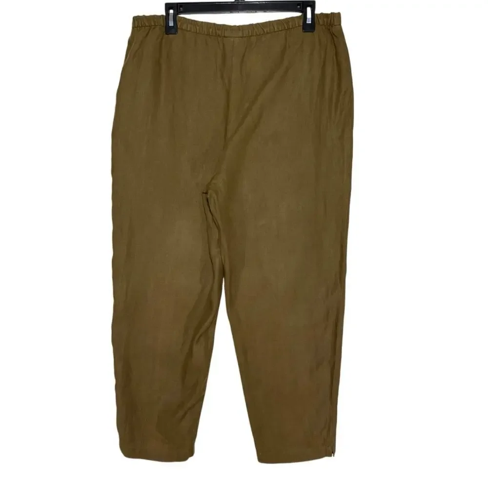 EILEEN FISHER Women’s Brown Linen Pull On Tapered Cropped Leg Pant - Picture 1 of 3
